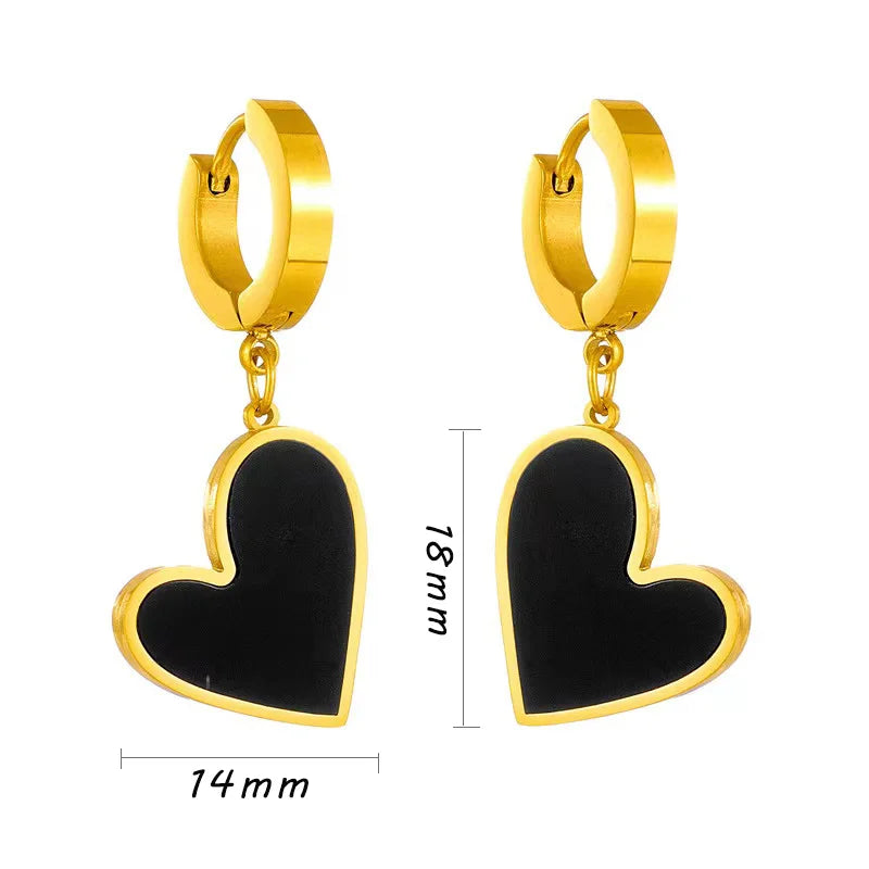Black Heart Gold Earrings